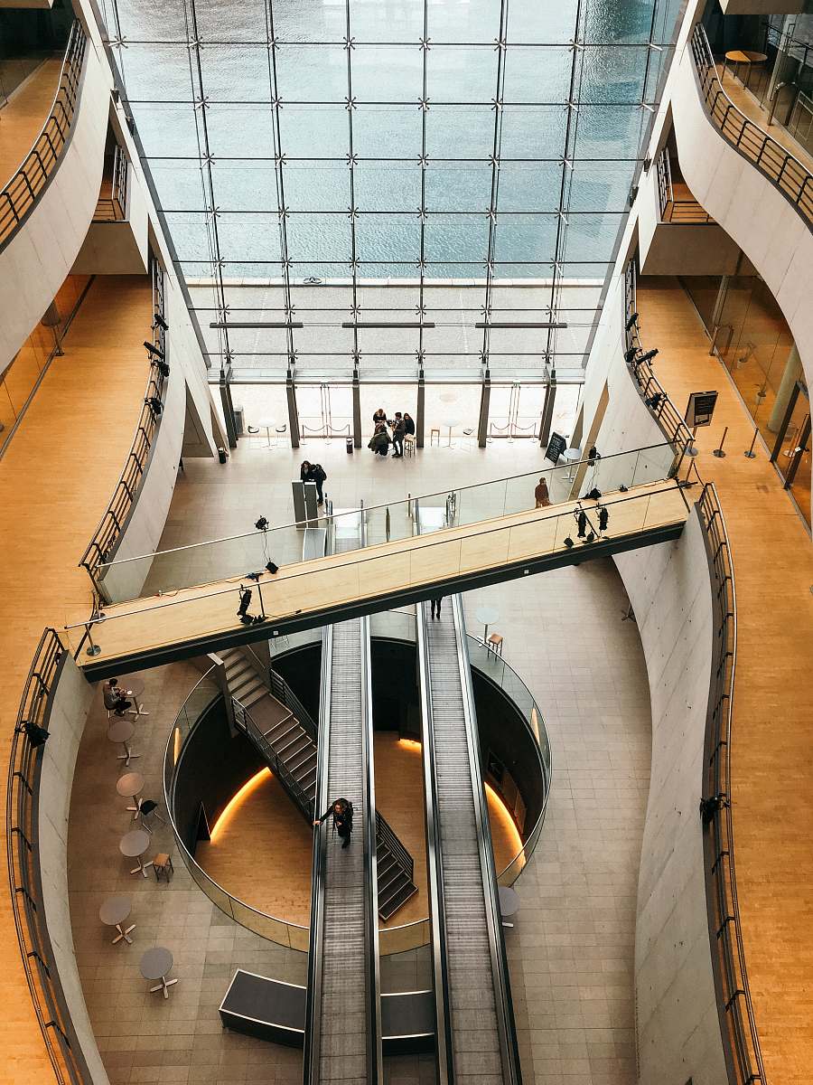 denmark aerial photo of person using escalator indoors leisure activities